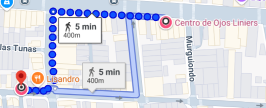 Mapa de ubicación - 5 minutos caminando (400m) desde Óptica Visual hasta Centro de Ojos Liniers
